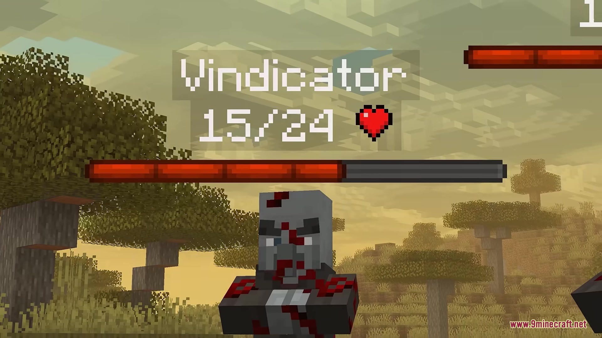 Health Bars by Fuzs mod showing the current health of an injured Vindicator