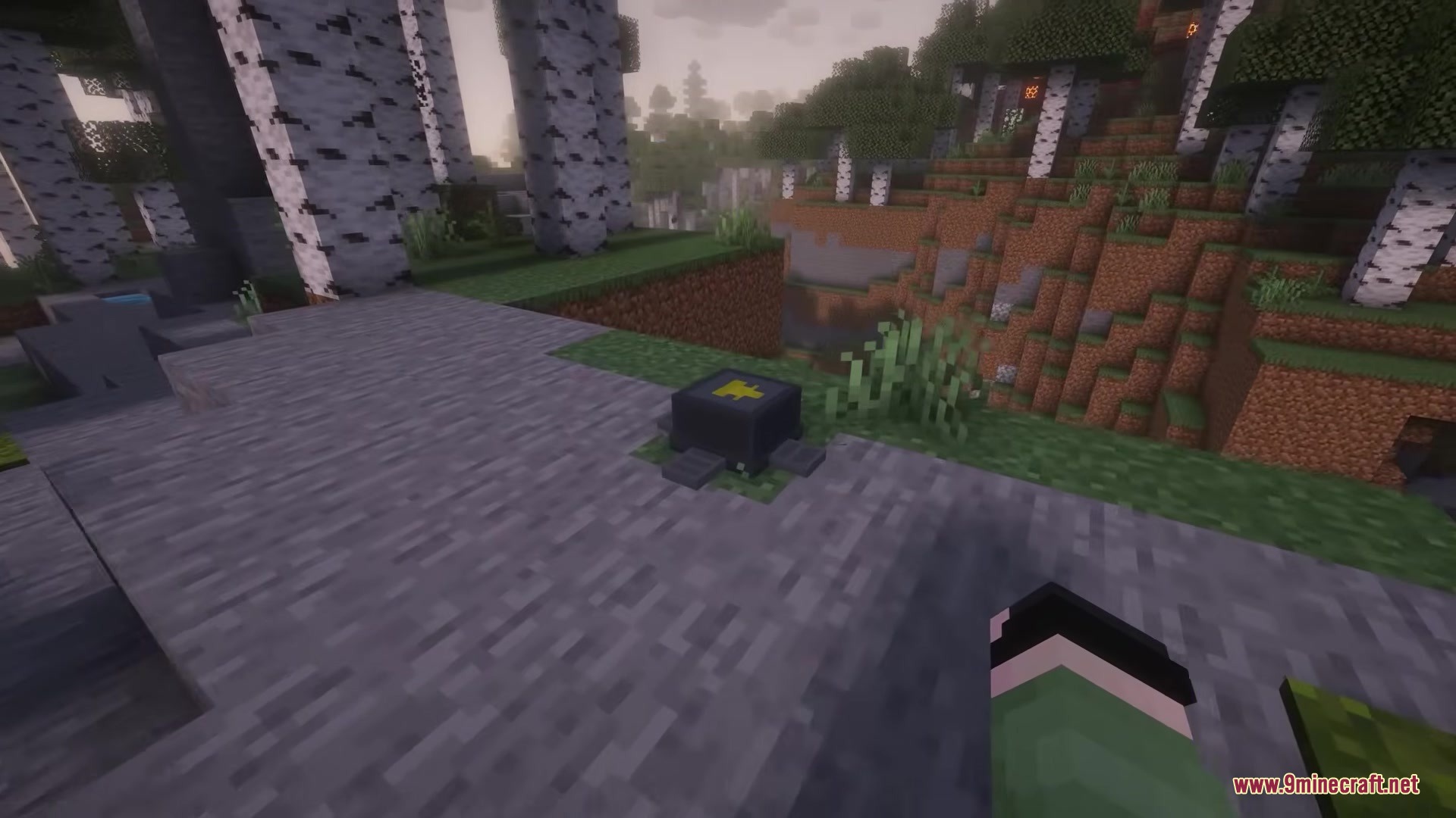 Hell Gunners Mod Screenshot 3 A tactical stratagem beacon placed on the ground in a birch forest
