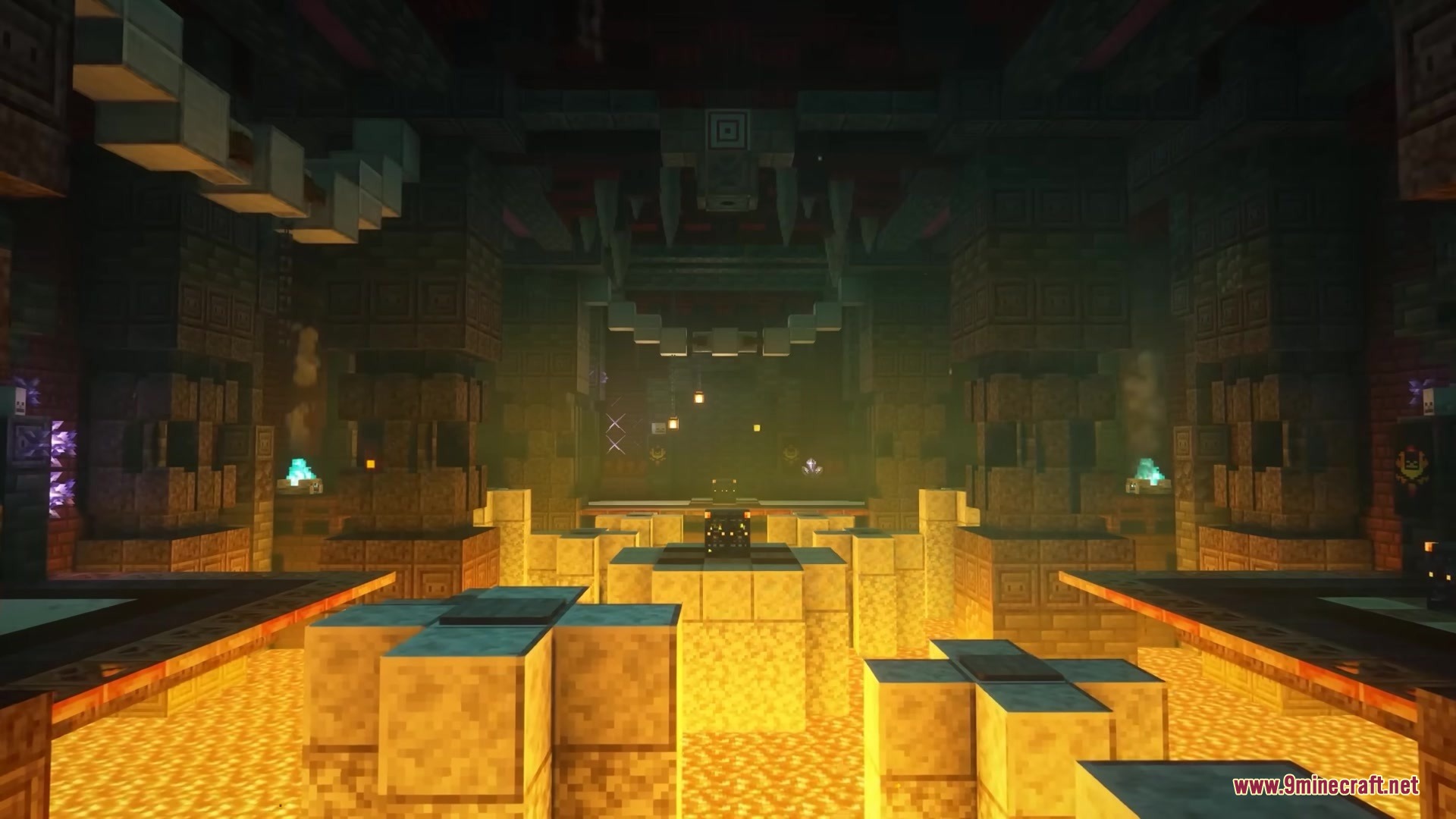 Hellish Trials Mod Screenshot 1 A massive Nether trial chamber featuring lava pits and ancient stone structures