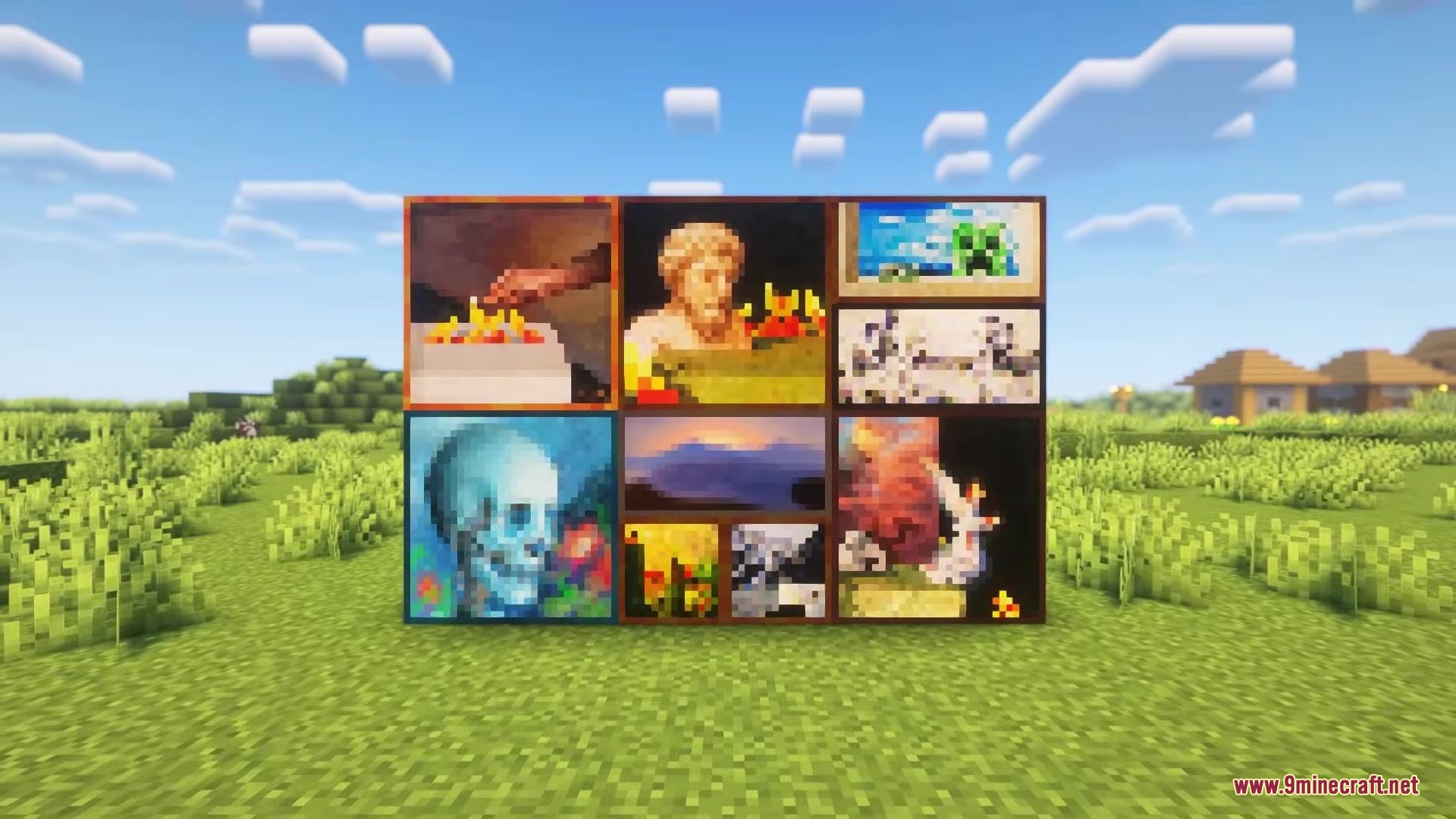 High Resolution Paintings Resource Pack Screenshot 2 High Resolution Paintings Resource Pack displaying various detailed artworks on a wall