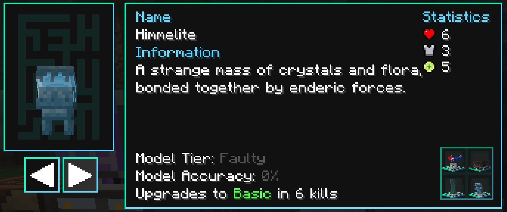 Hostile Neural Networks Extra Data Models Data Pack Screenshot 1 A digital interface showing statistics and lore for the Himmelite creature model