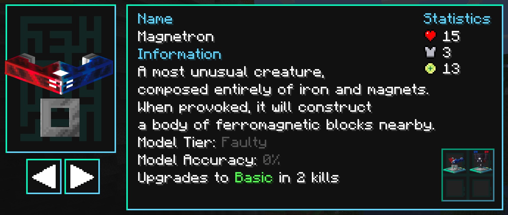 Hostile Neural Networks Extra Data Models Data Pack Screenshot 4 A detailed information screen for the Magnetron mob showing its statistics