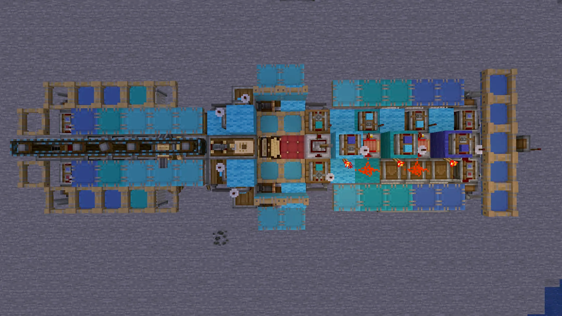 Hovercraft Logslide Schematic Screenshots 2 Top down perspective of a complex mechanical hovercraft with blue and cyan blocks