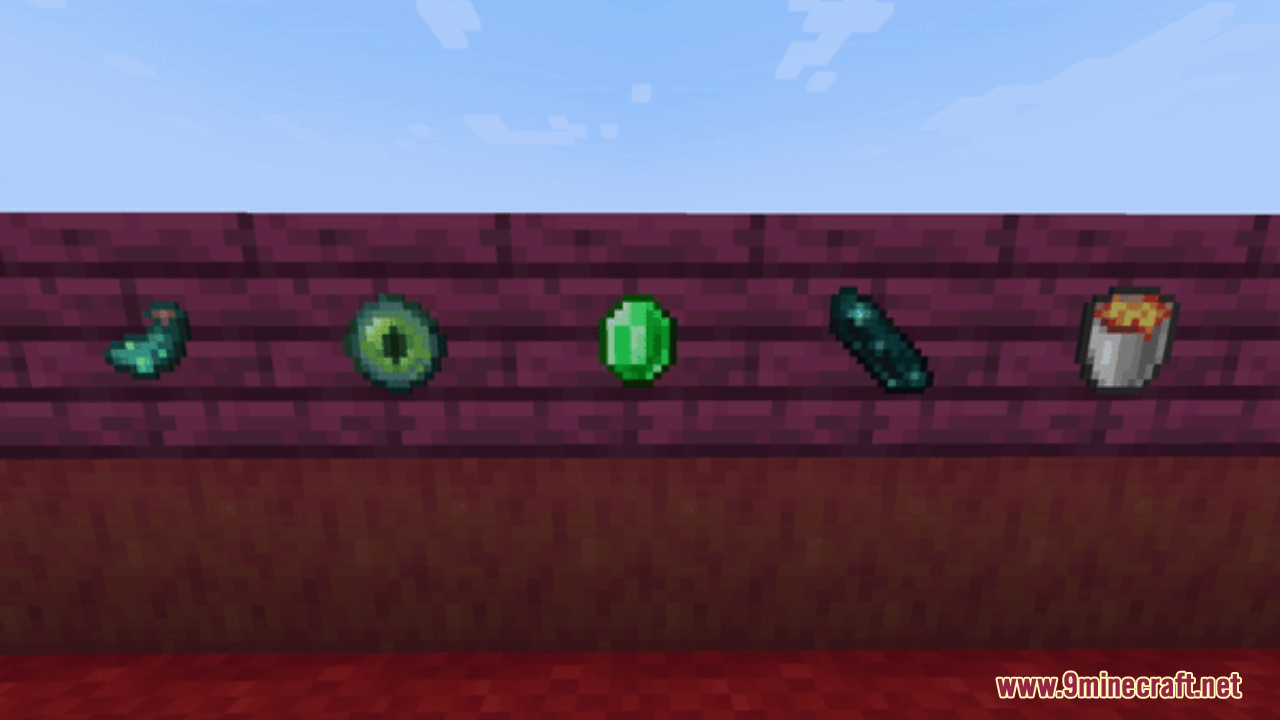 Hurkledurkle's Animated Items Resource Pack Screenshot 7 Five animated items including an eye of ender and lava bucket on display