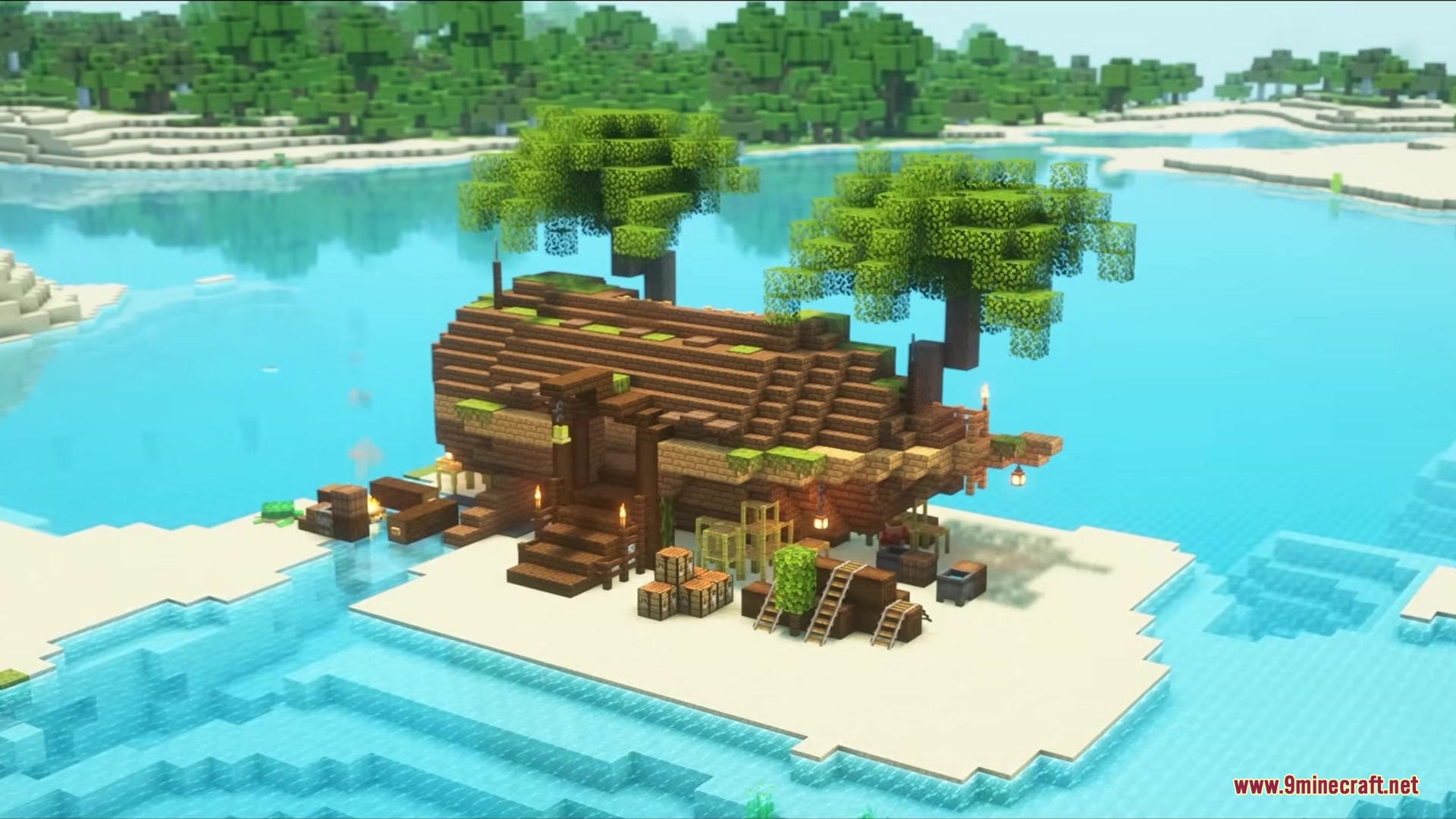 Hydrological Mod Screenshot 1 A unique house built into a fallen log on a small beach island