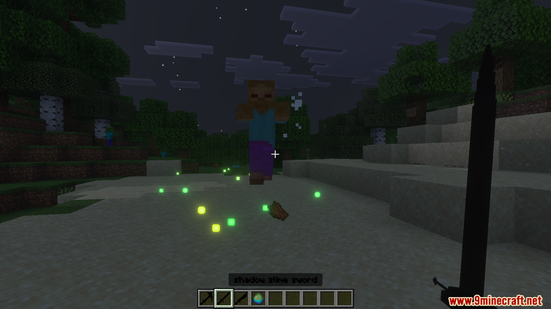 I Am Atomic Addon Screenshot 6 Player wielding a black shadow sword against a zombie at night