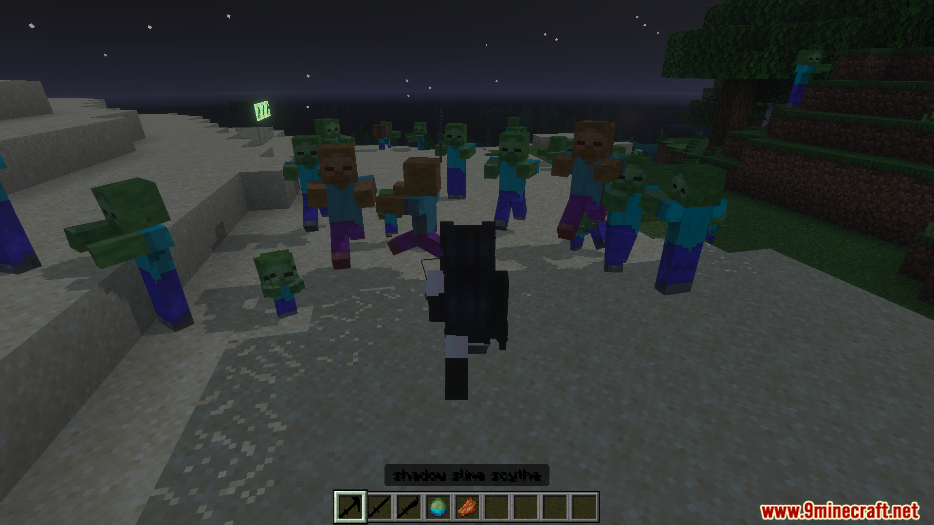 I Am Atomic Addon Screenshot 9 Player wielding a shadow slime scythe while surrounded by a horde of zombies