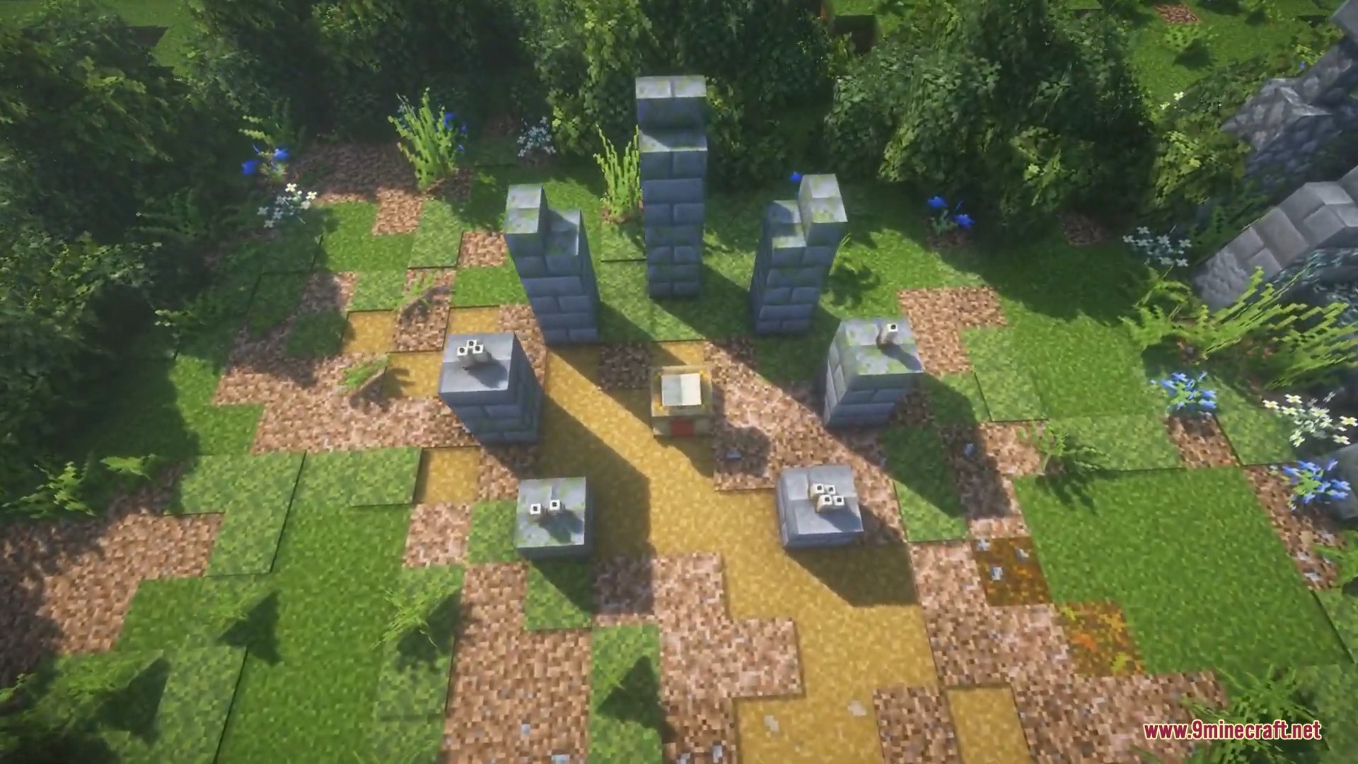 Ice and Fire Dragons 9minecraft Mod Screenshot 3 A stone ritual altar with a lectern in a forest clearing