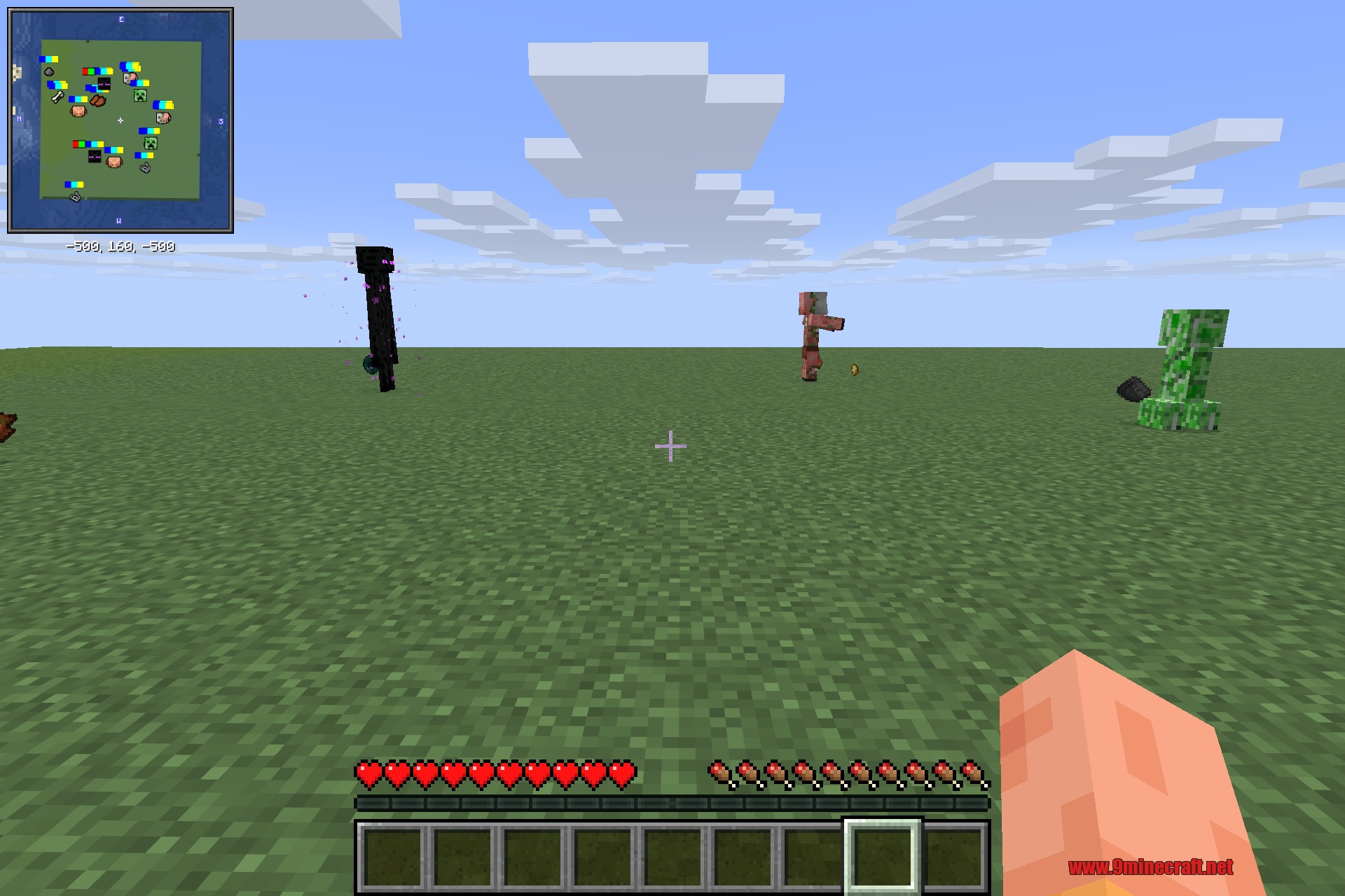 Another angle with vanilla mobs and their matching radar icons on the minimap