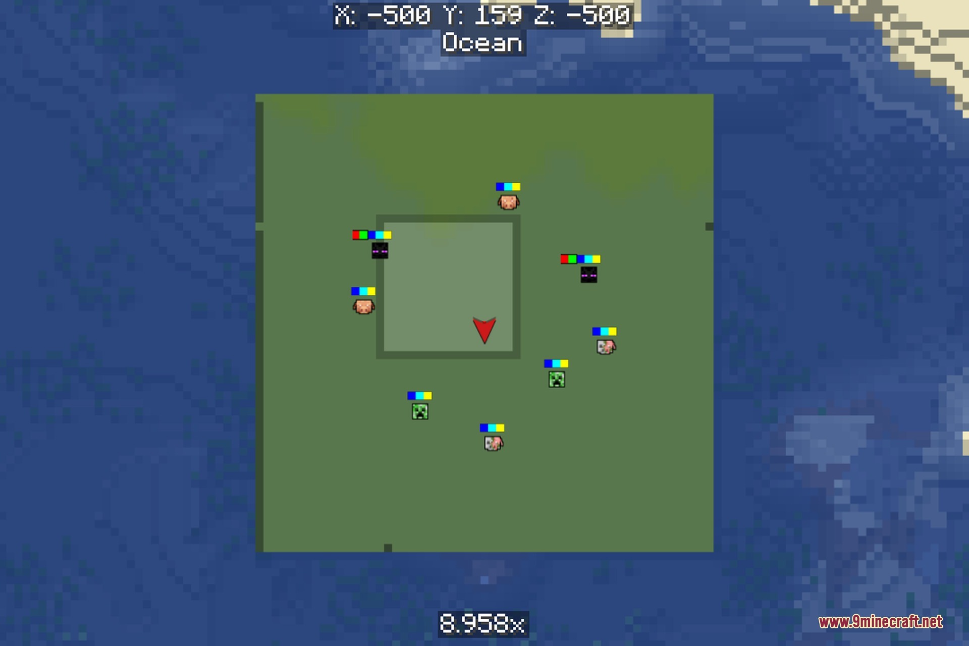 Hostile mob icons highlighted on Xaero's Minimap