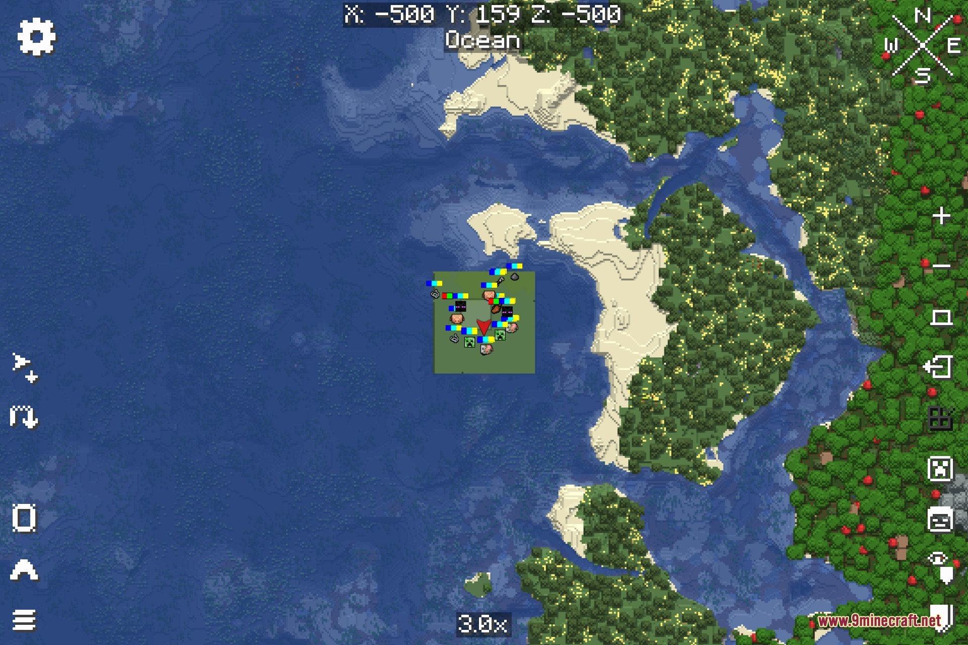 The minimap tracking multiple entities with clear icons