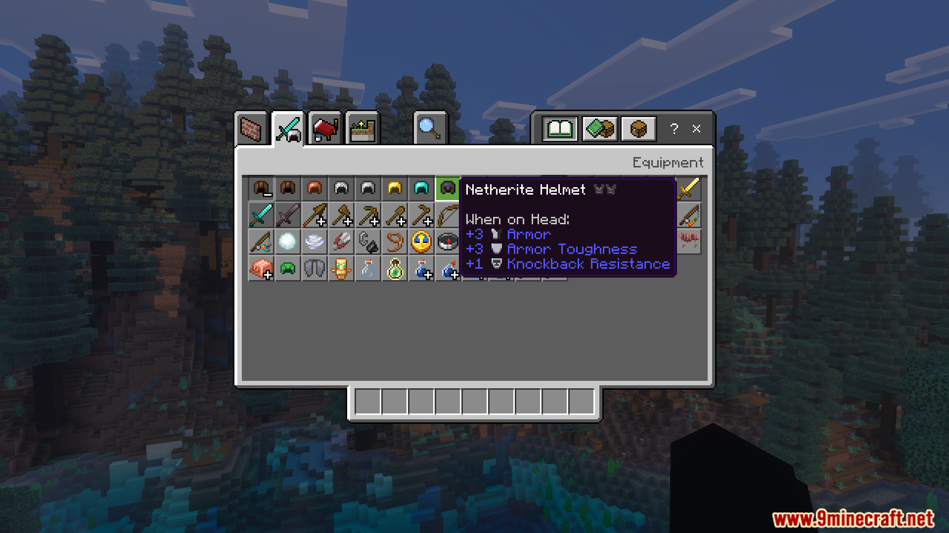 Icons Bedrock Edition Texture Pack adds helpful symbols to the netherite helmet stats