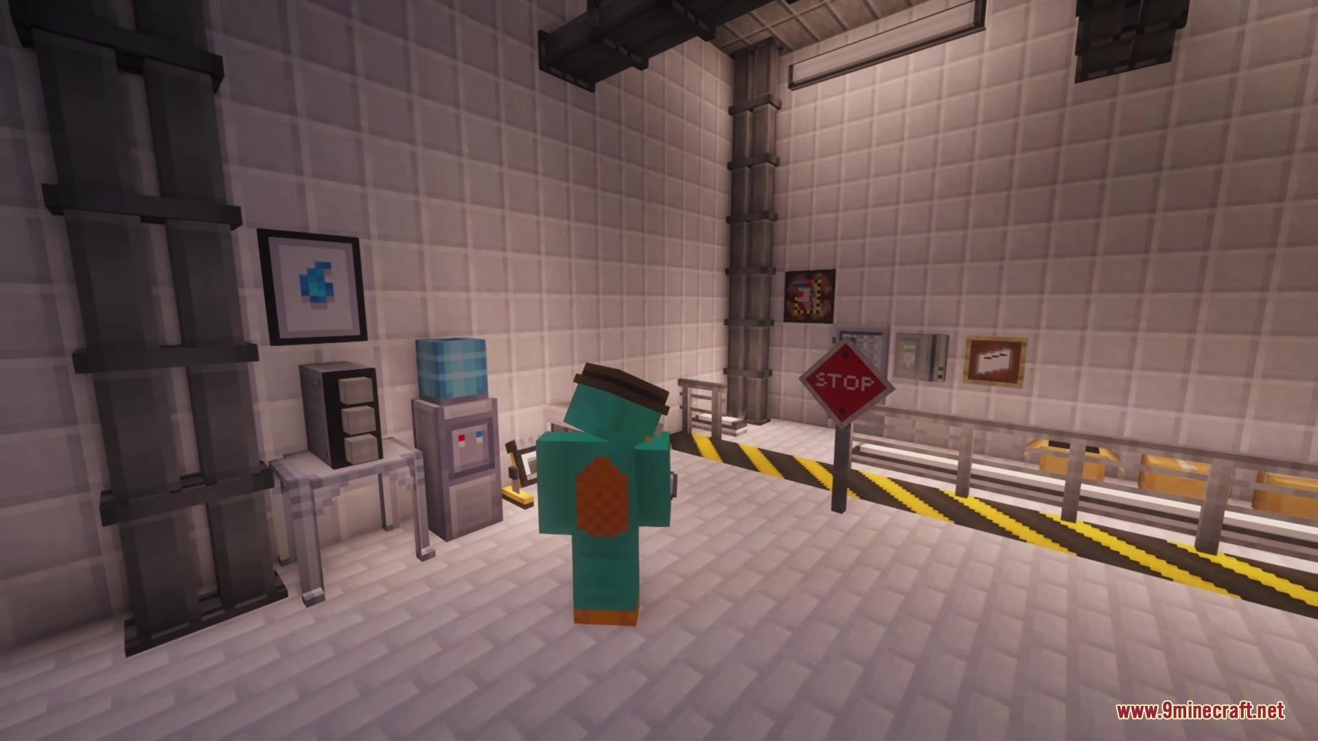 Iden's Decor Mod Screenshot 3 A player explores a modern office room with a water cooler and computer