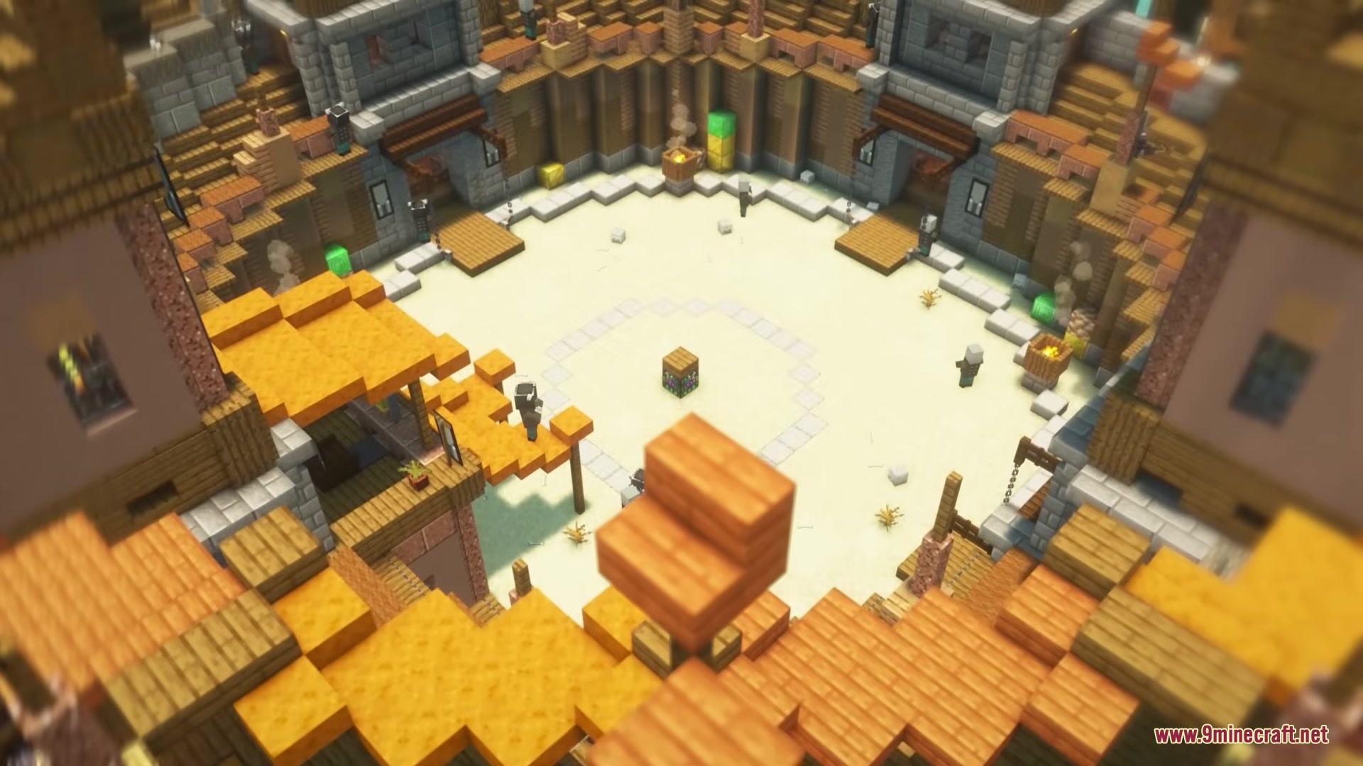 Illager Arena Mod Screenshot 1 The Illager Arena Mod features a massive desert colosseum for gladiator battles