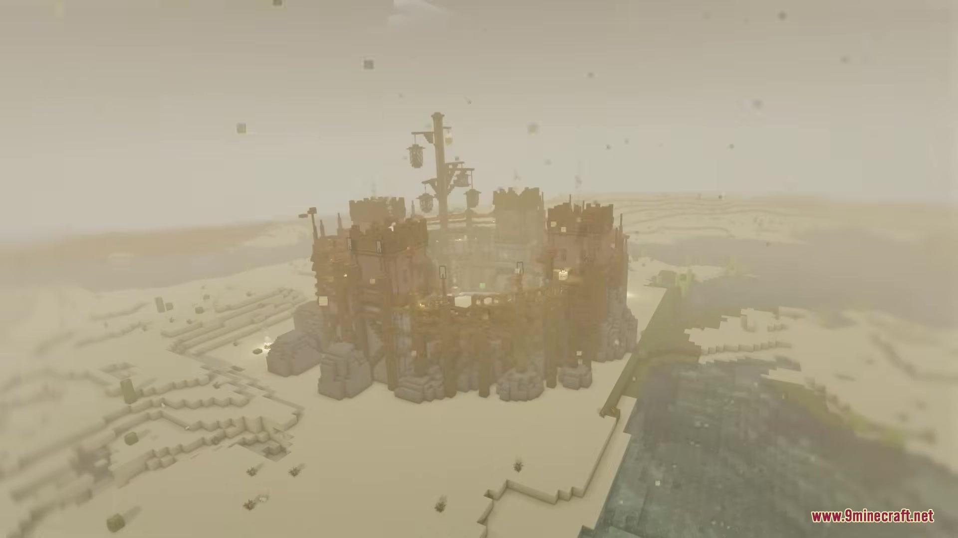 Illager Arena Mod Screenshot 9 A massive Illager Arena colosseum stands in the middle of a desert