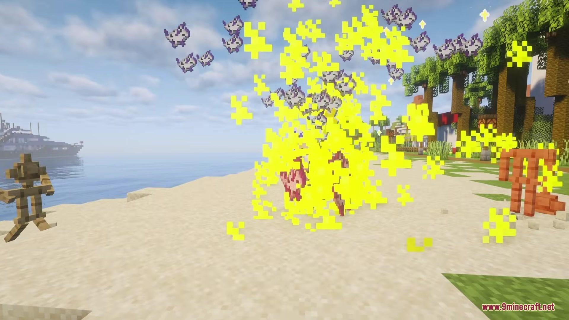 Illager Gloom Raiders Mod Screenshot 8 The Earl boss summons a swarm of bats during a beach encounter
