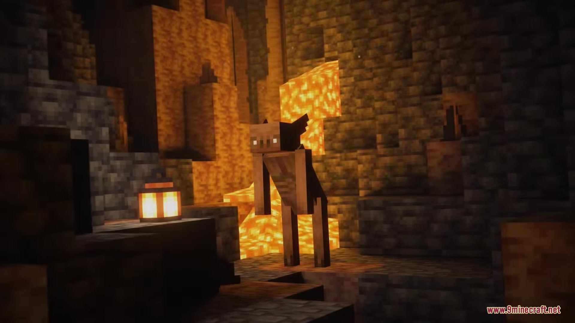 Inhabitants Mod Screenshot 11 The Impaler mob stands in a dark cave near lava in Inhabitants Mod
