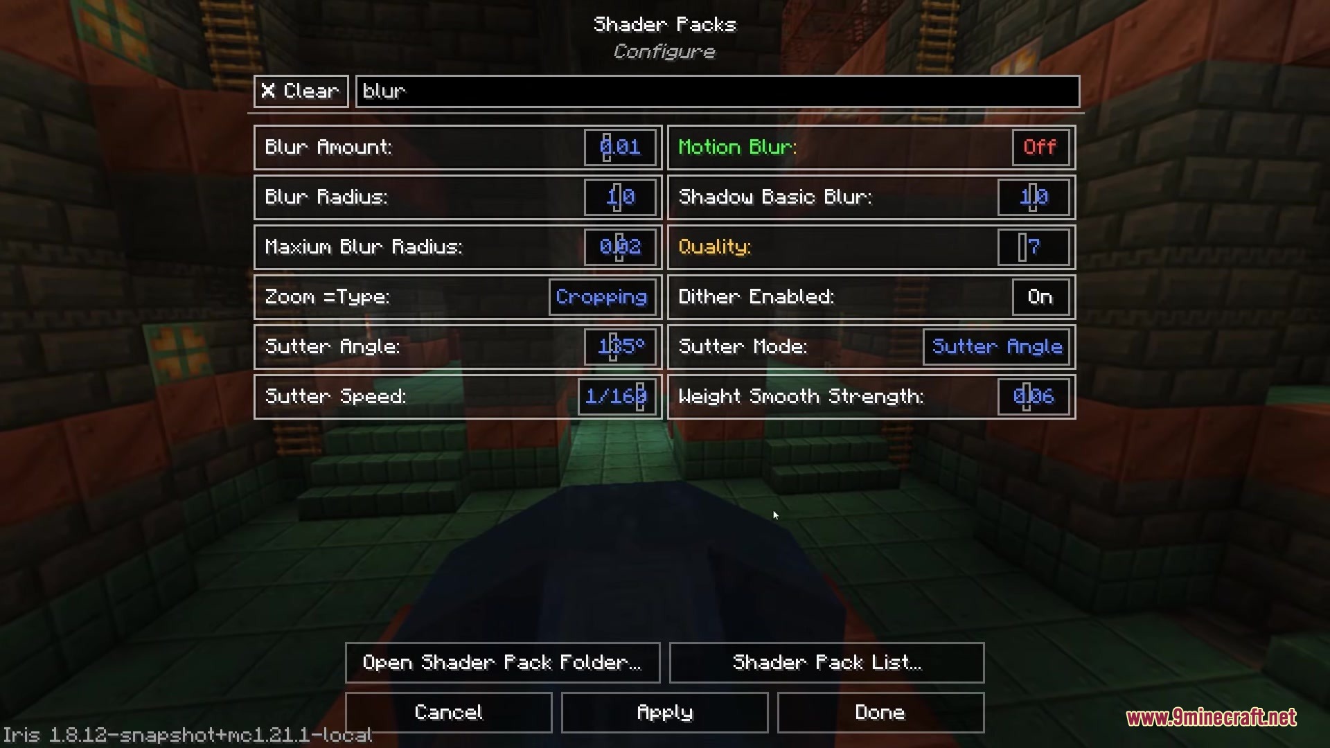 Iris & Oculus Search Mod Screenshot 1 The Iris and Oculus Search Mod filters shader settings for blur options