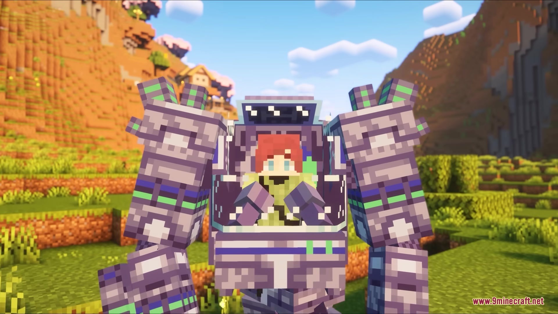 Jim Mech Mod Screenshot 10 A player character piloting a large purple robot suit from Jim Mech Mod