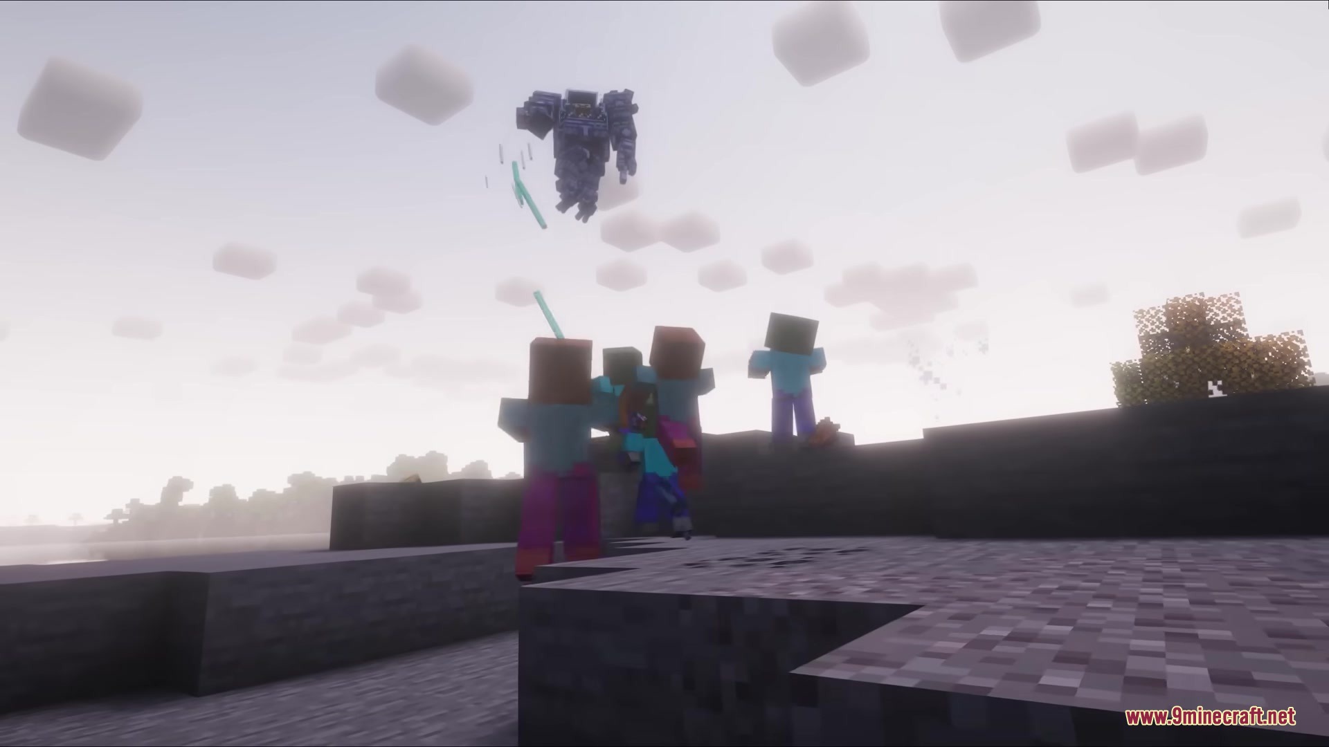 Jim Mech Mod Screenshot 2 The robot uses its jetpack to fly and shoot down hostile zombies