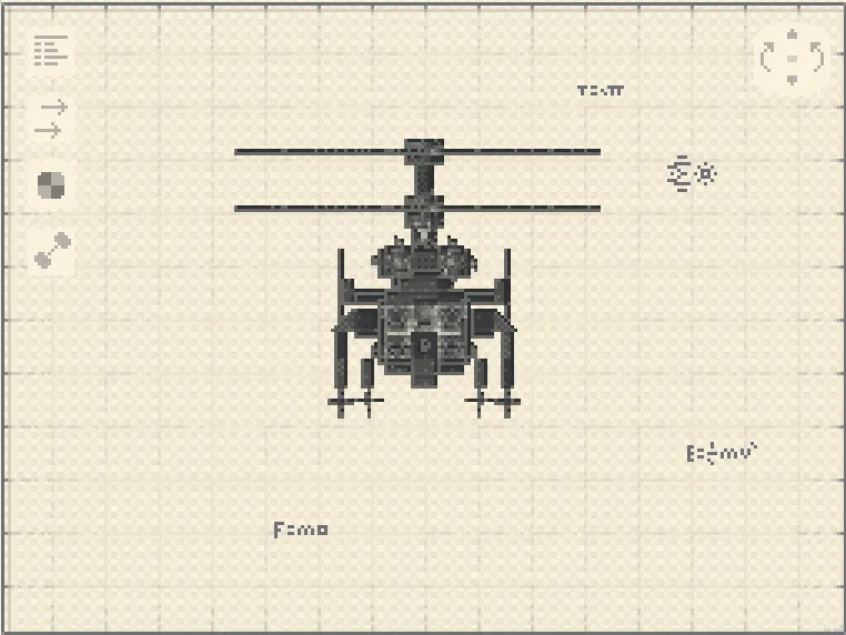 Kamov Ka 32a4 Survival Friendly Schematic Screenshots 1 Front view blueprint of a helicopter on a grid with physics equations