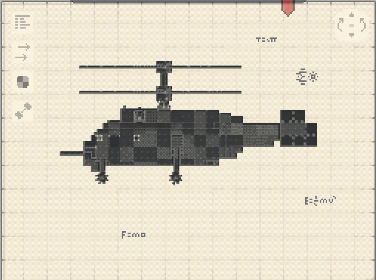 Kamov Ka 32a4 Survival Friendly Schematic Screenshots 2 Side view of a pixelated Kamov Ka 32a4 helicopter schematic on a grid background