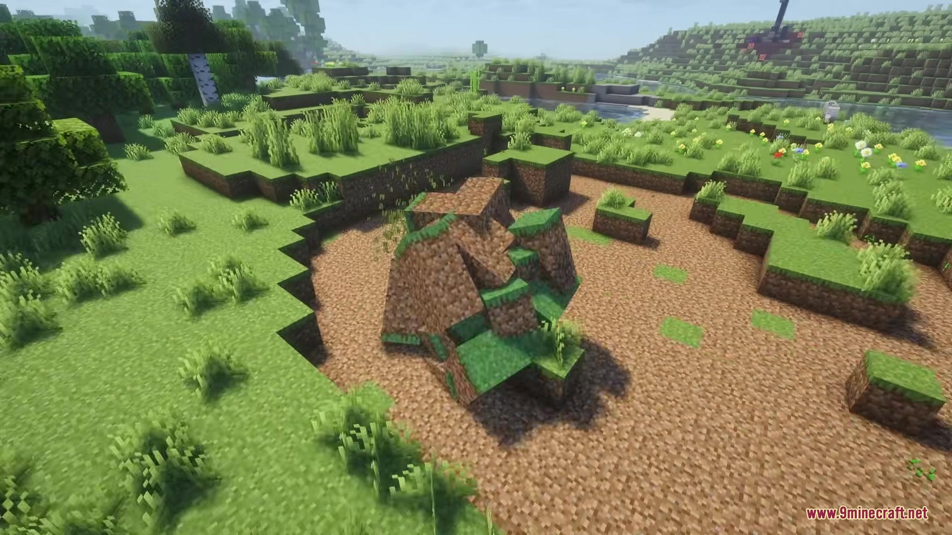 Katamari Mod Screenshot 3 Small ball of dirt blocks starting to grow in a Minecraft world