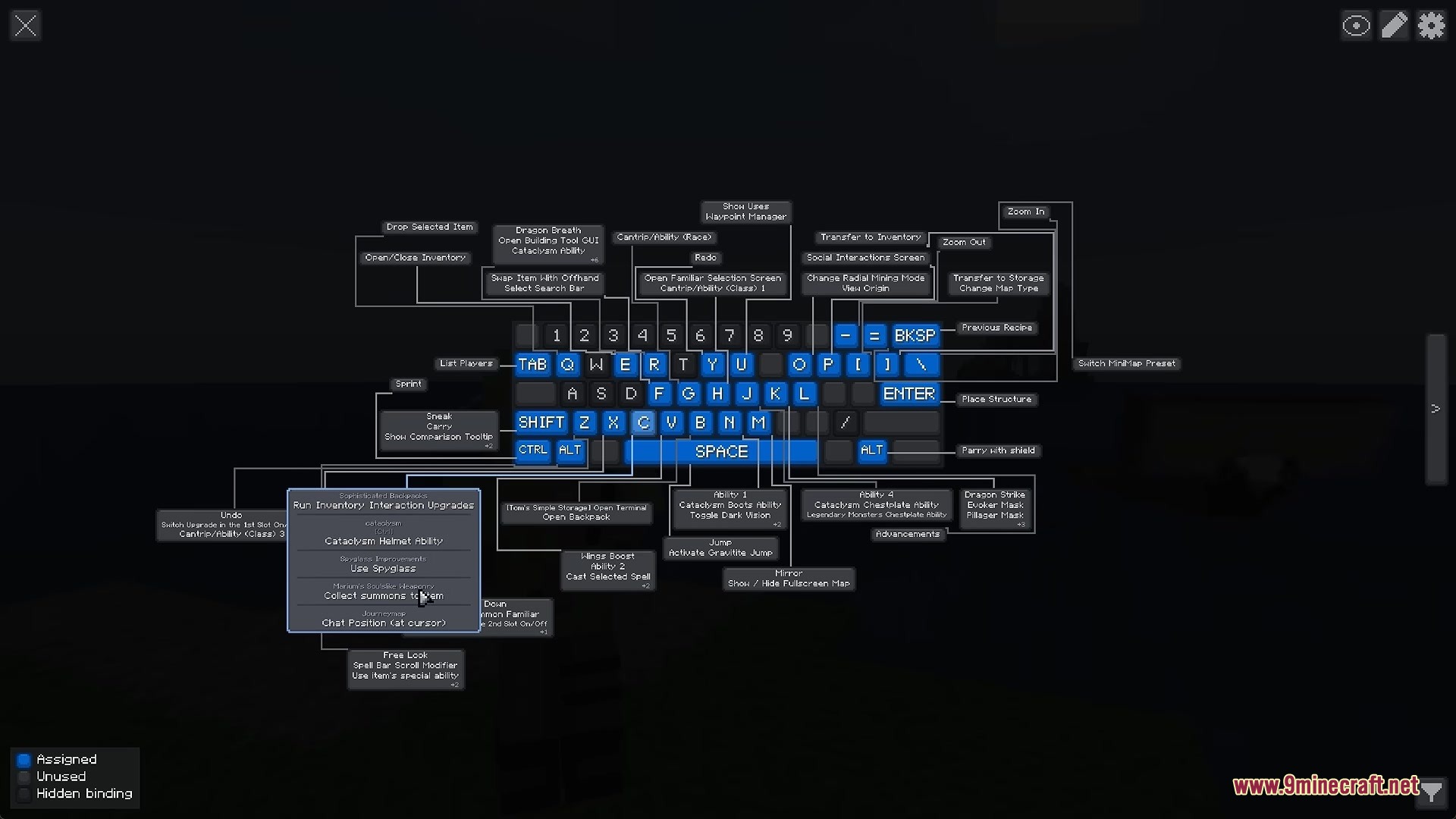 Keybind Atlas Mod Screenshot 2 Visual keyboard layout displaying assigned shortcuts and multiple action labels