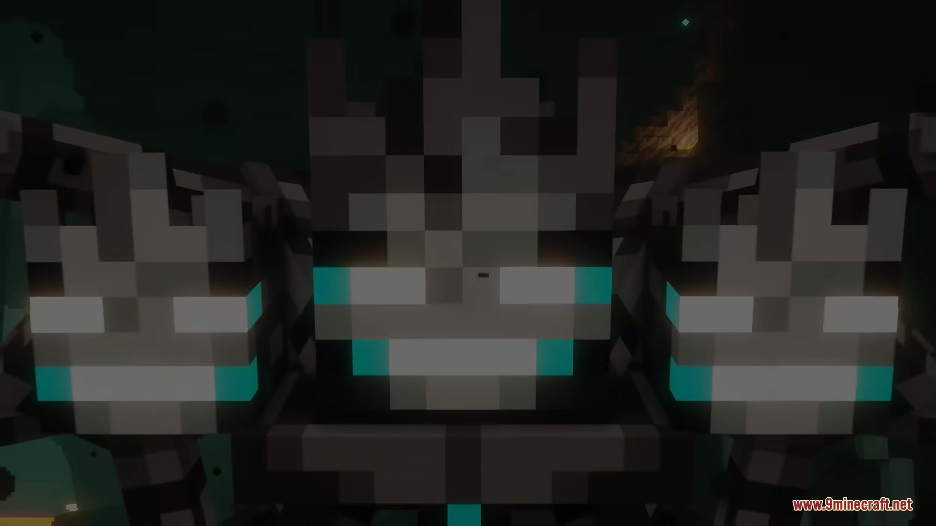 King of the Nether Resource Pack Screenshot 2 Close up of three heads of a giant wither boss with glowing blue eyes