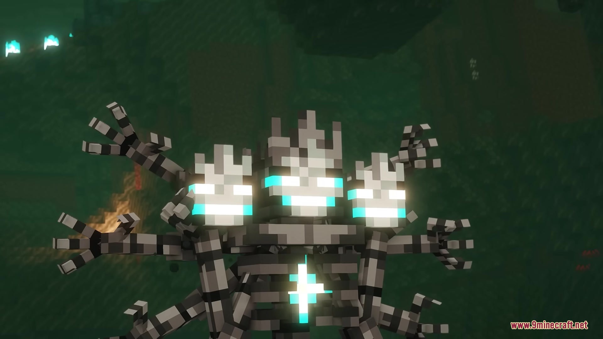 King of the Nether Resource Pack Screenshot 5 A detailed Wither boss with three glowing heads and many extra limbs