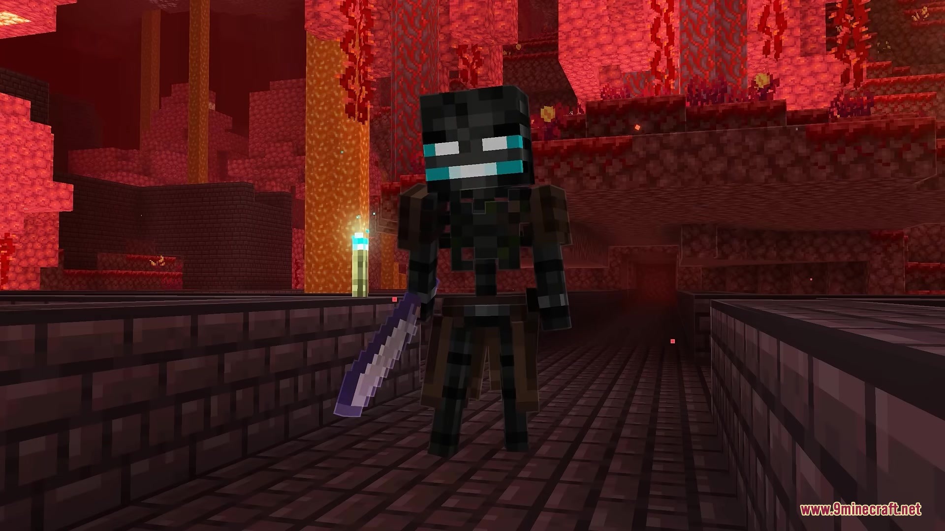 King of the Nether Resource Pack Screenshot 8 Wither skeleton knight with glowing blue eyes standing in a nether fortress