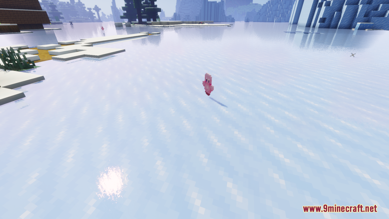 A pink Kirby figure standing alone on a vast frozen ice plain
