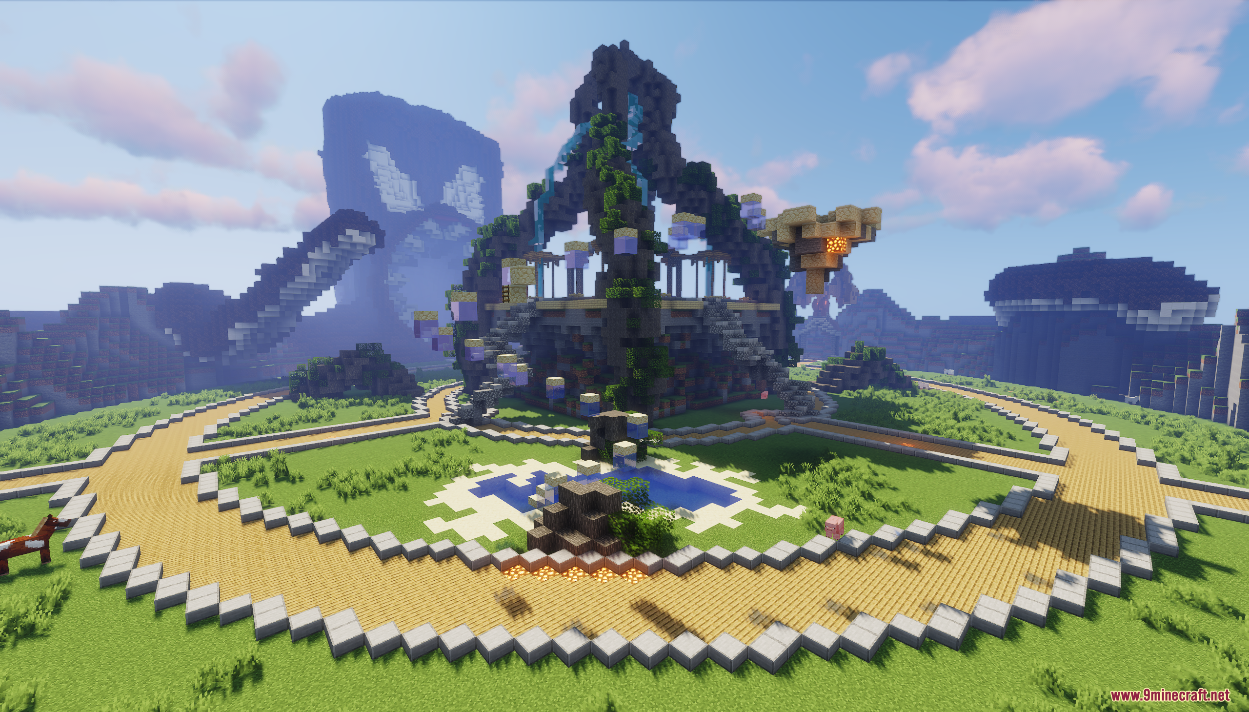 Kraken Lobby Map Screenshot 10 A central structure with waterfalls stands before a giant kraken in the background