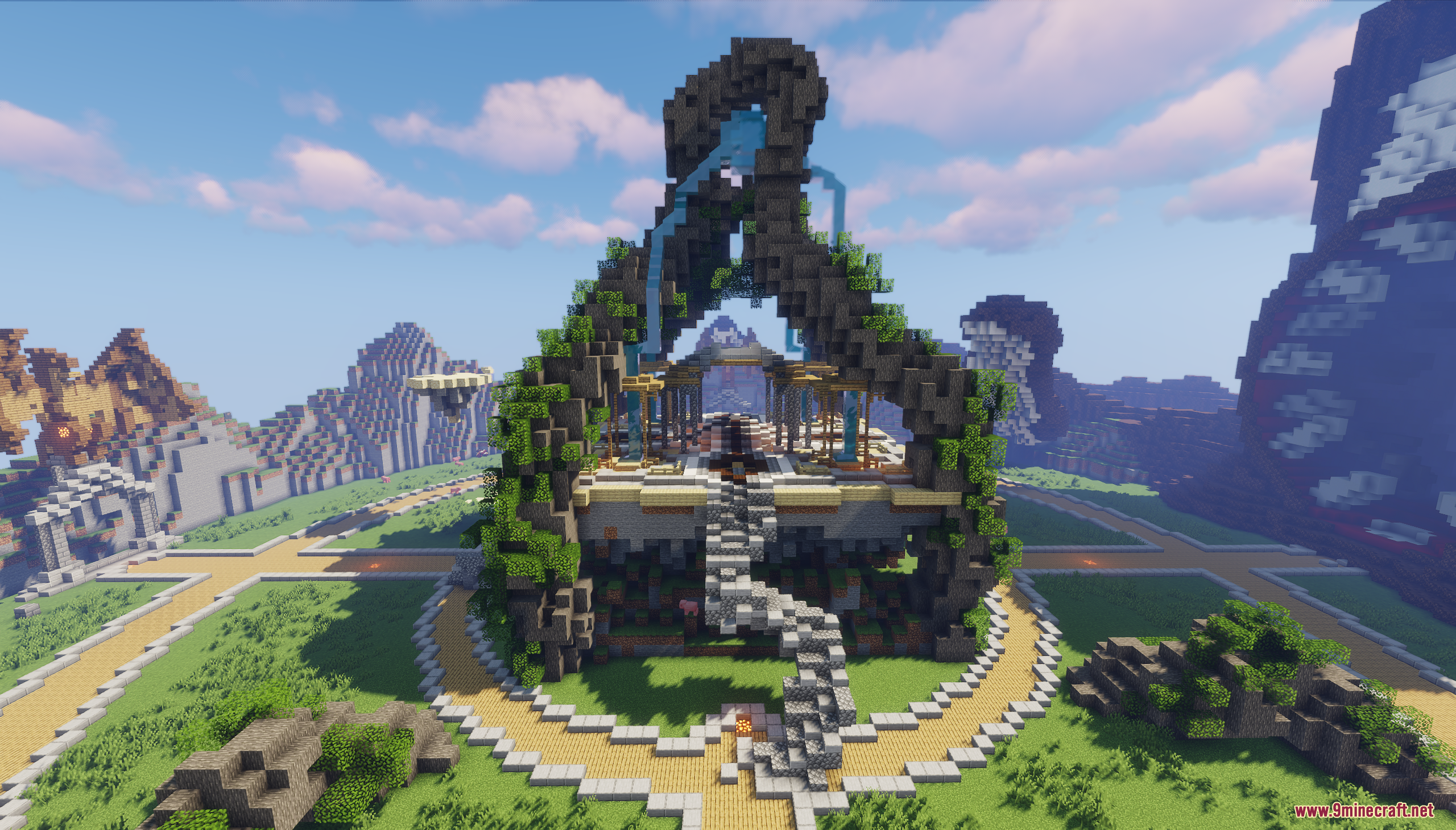 Kraken Lobby Map Screenshot 4 A winding stone staircase leading to a massive archway with flowing waterfalls