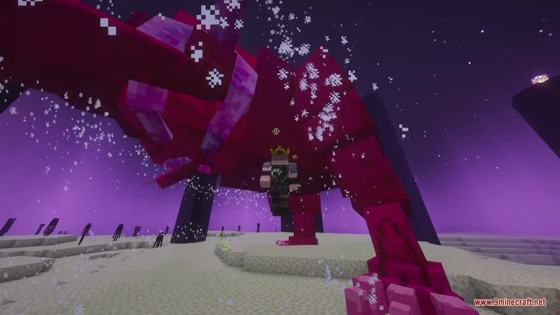 Kyurem Boss Mod Screenshot 5 A player battles a massive red boss creature in the End dimension