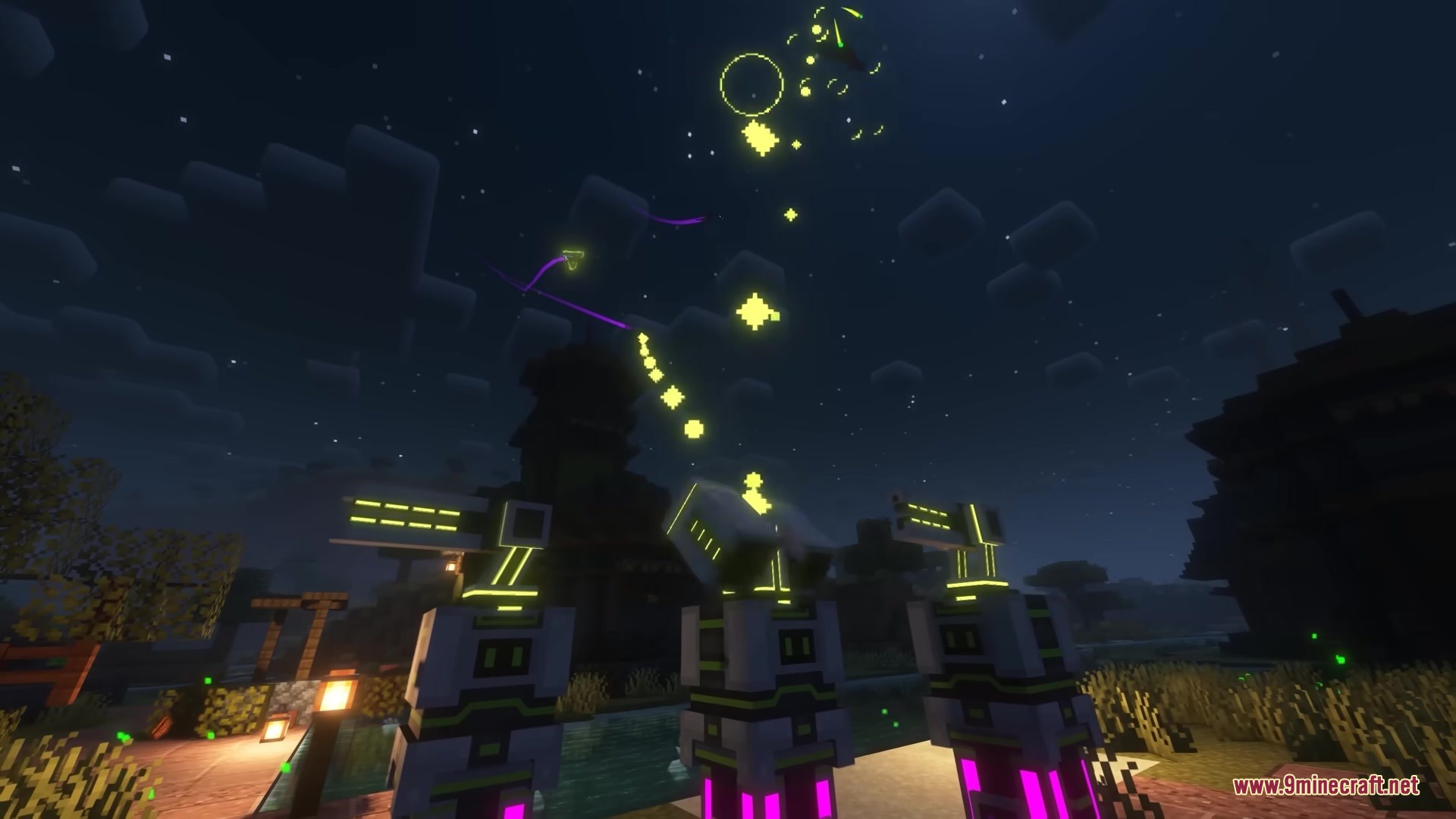 LTX Industries Mod Screenshot 7 LTX Industries Mod features lime green turrets firing energy projectiles into the sky