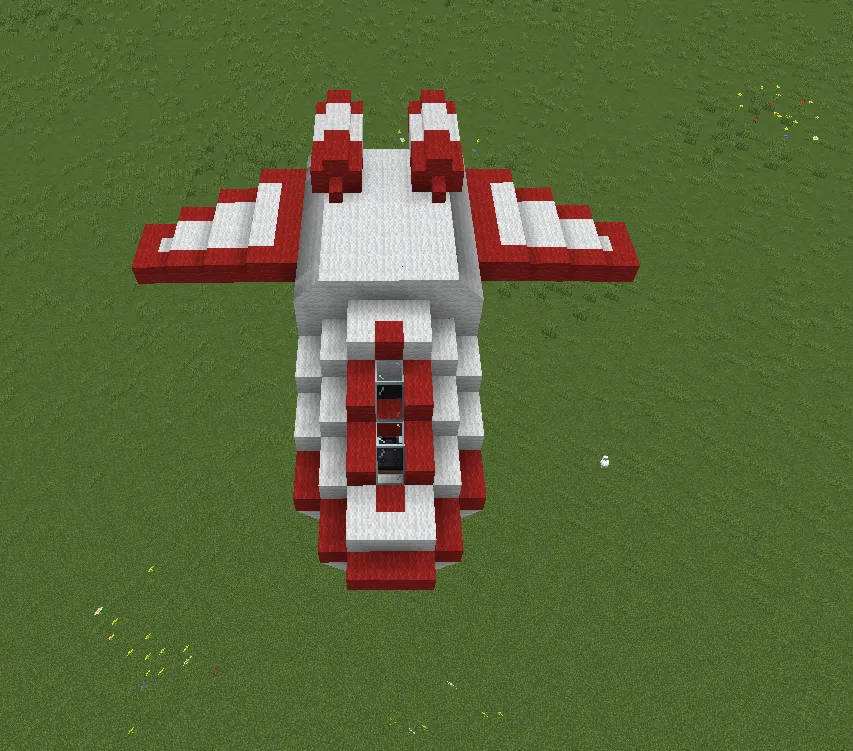 Laat I Schematic Screenshots 1 Top down view of a red and white aircraft built in Minecraft