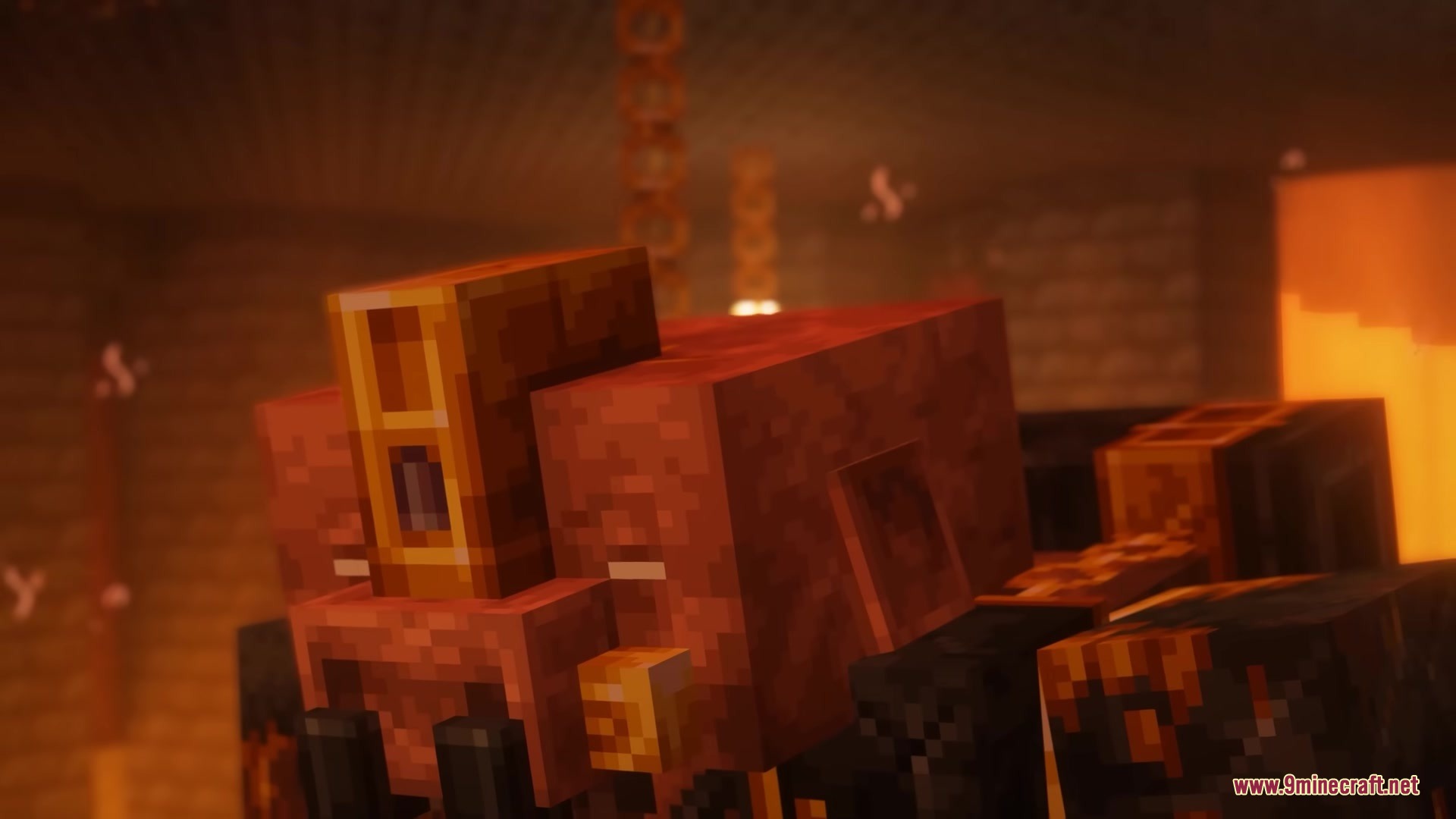 Legionary Mod Screenshot 13 A giant red Piglin boss with golden armor stares forward in the Nether