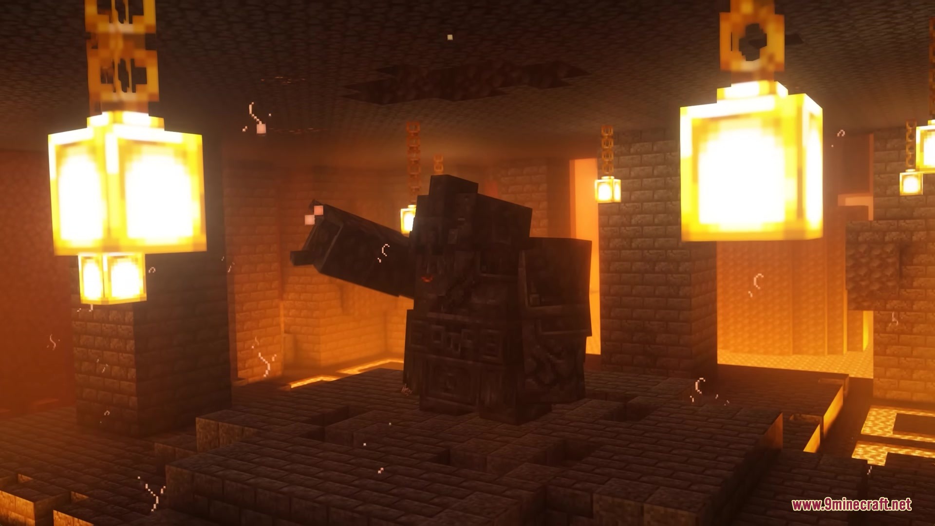 Legionary Mod Screenshot 4 The Unbreakable boss stands petrified in a chamber lit by glowing gold lanterns