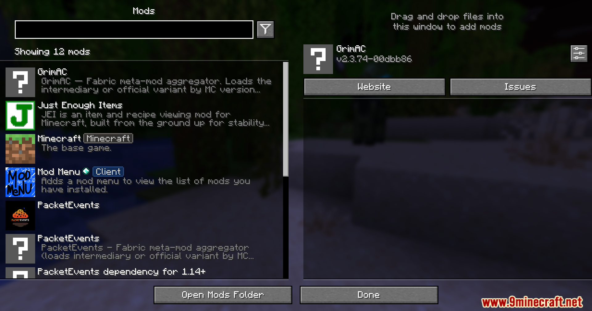 Lightning Grim Anticheat Mod Screenshot 1 The mod menu interface showing Lightning Grim Anticheat and other installed plugins