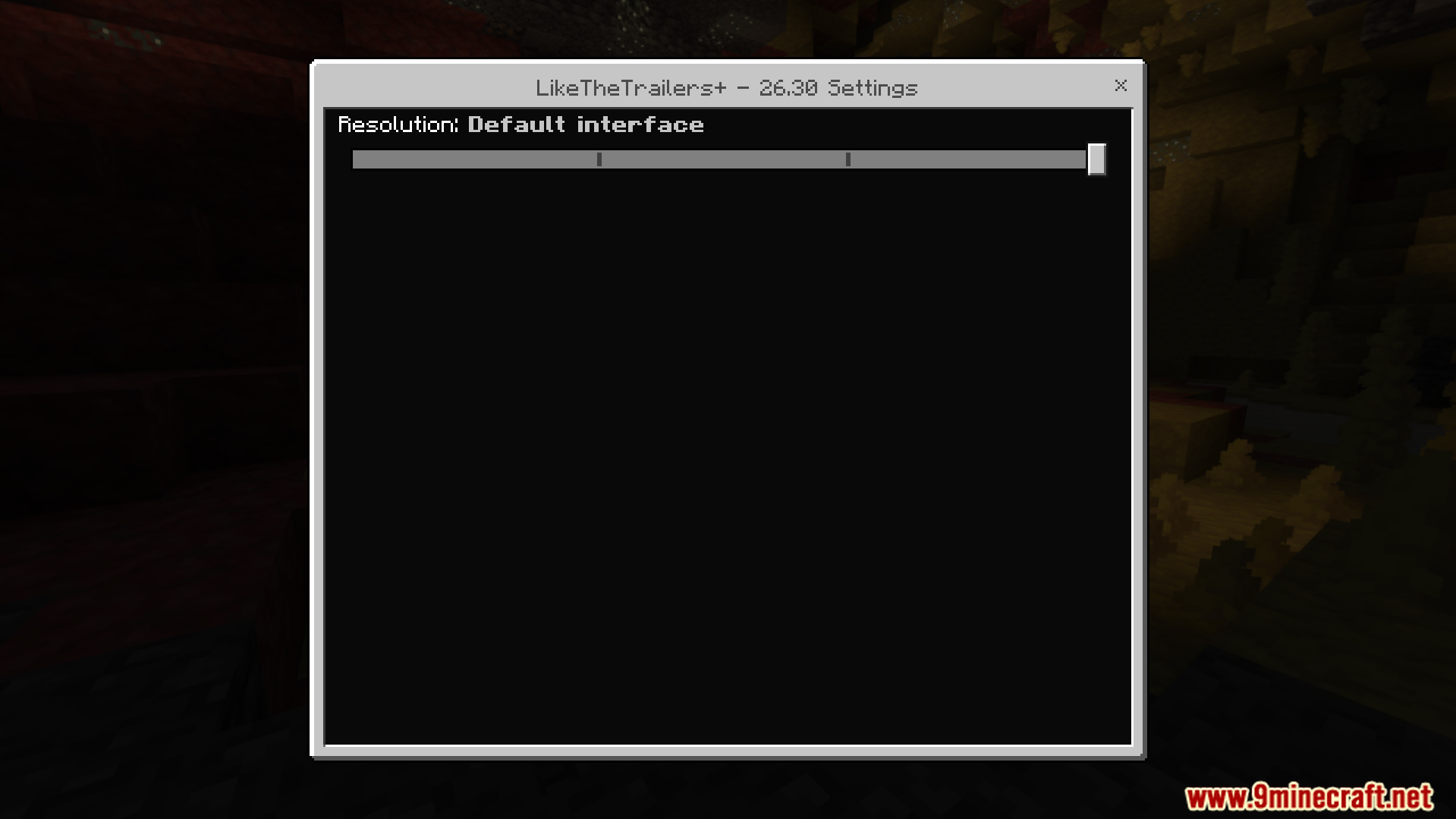 Like the Trailers Plus Texture Pack Screenshot 2 Configuration menu showing a slider to adjust the texture pack interface resolution