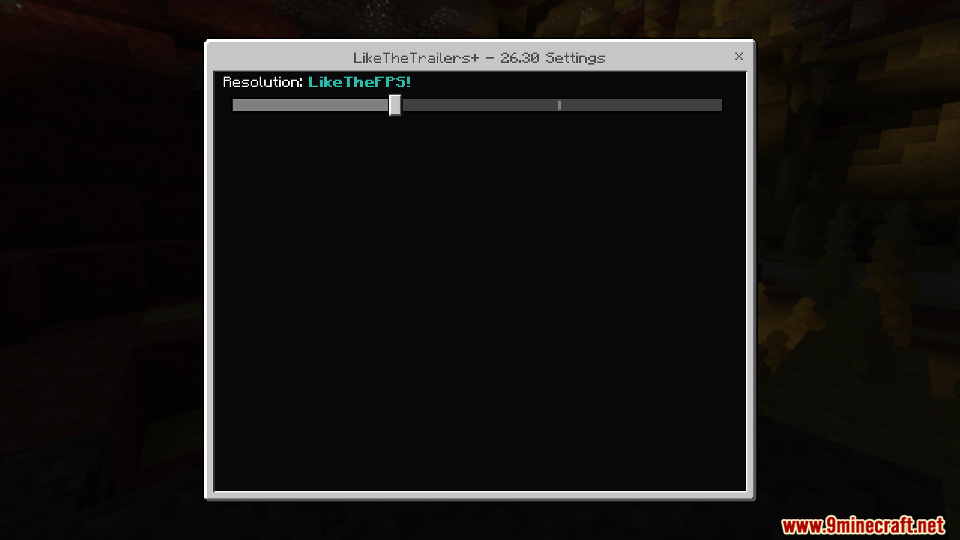 Like the Trailers Plus Texture Pack Screenshot 3 Dark interface settings menu showing the resolution slider set to performance mode