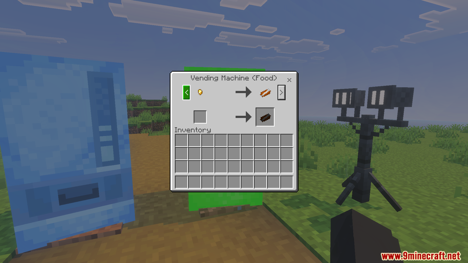 Liminal Craft Backrooms Addon Screenshot 4 A food vending machine interface showing snacks like hot dogs and chocolate
