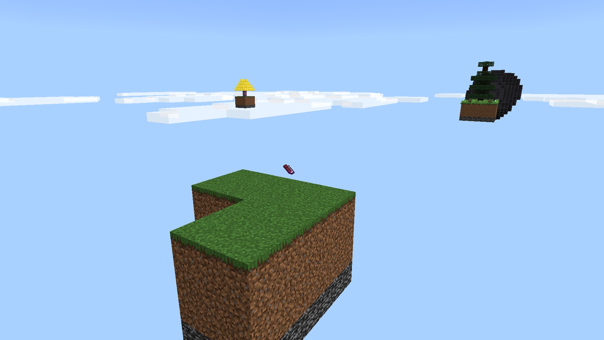 Lucky Tree Skyblock V5 Map Screenshot 4 Skyblock islands with Lucky Blocks under a clear sky