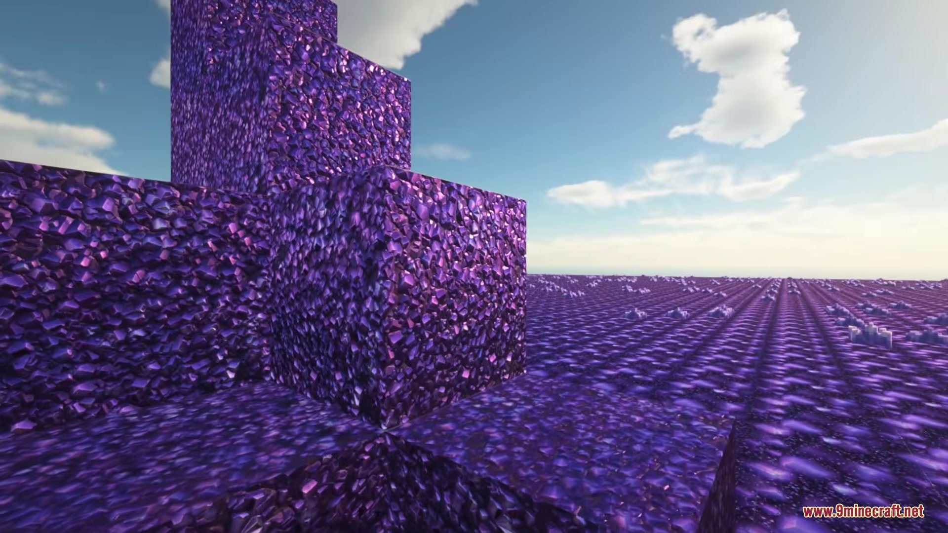 Luna HD 64x Resource Pack Screenshot 6 Close up view of realistic purple amethyst blocks with detailed crystal textures