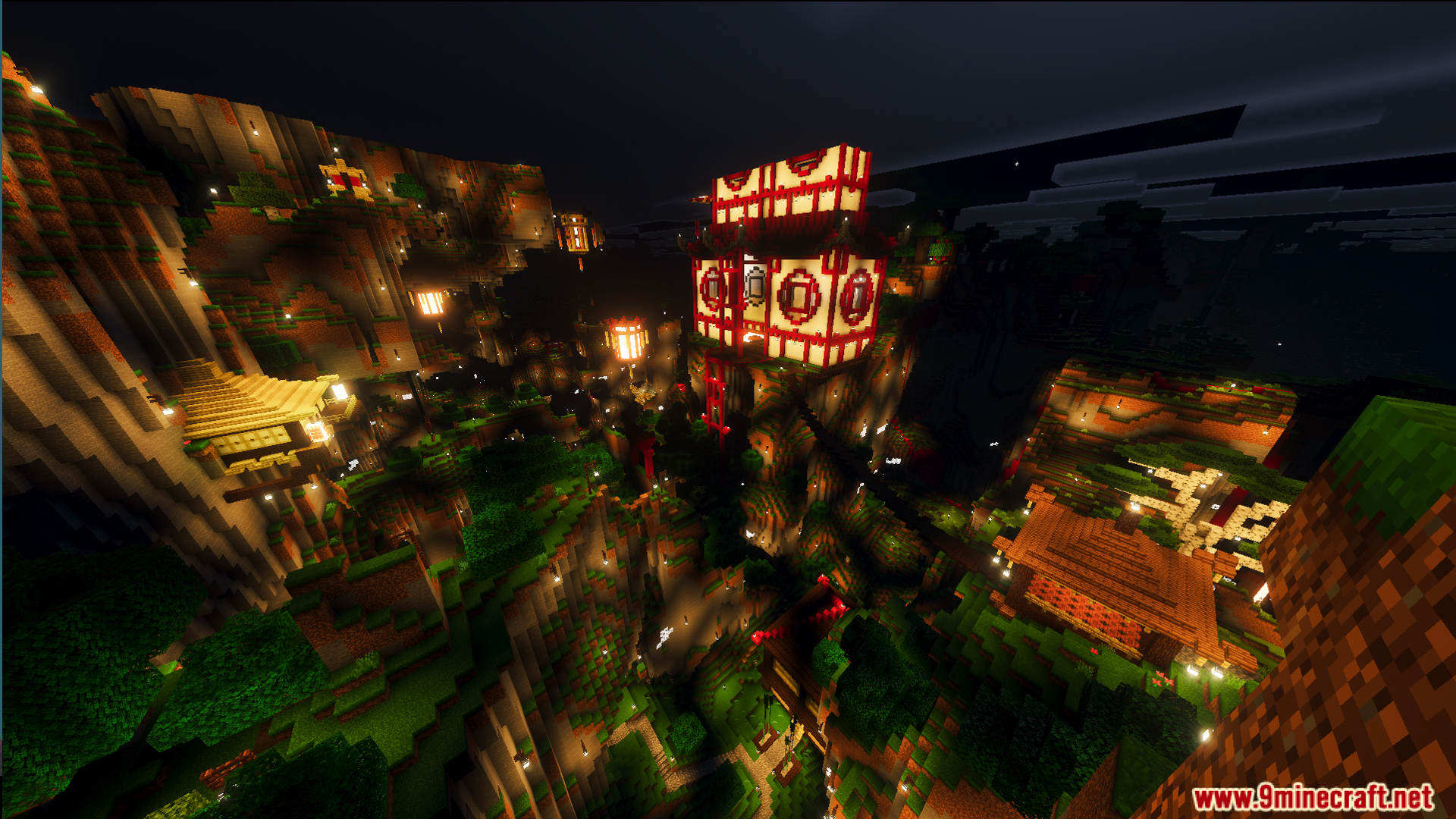 Night view of the Lunar Festival Hunt Map with glowing lanterns