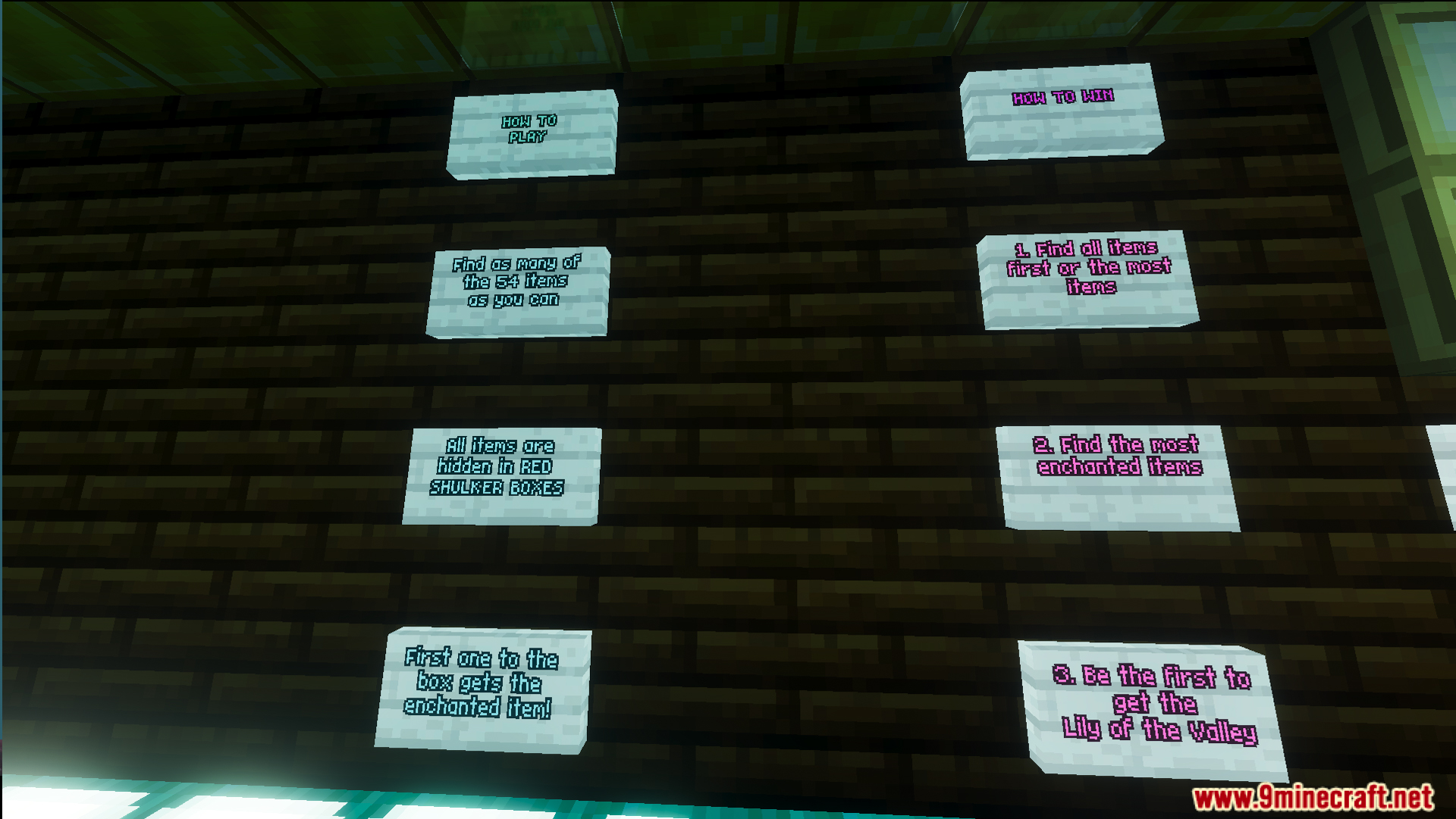 Instruction signs on a wooden wall for the lunar festival hunt