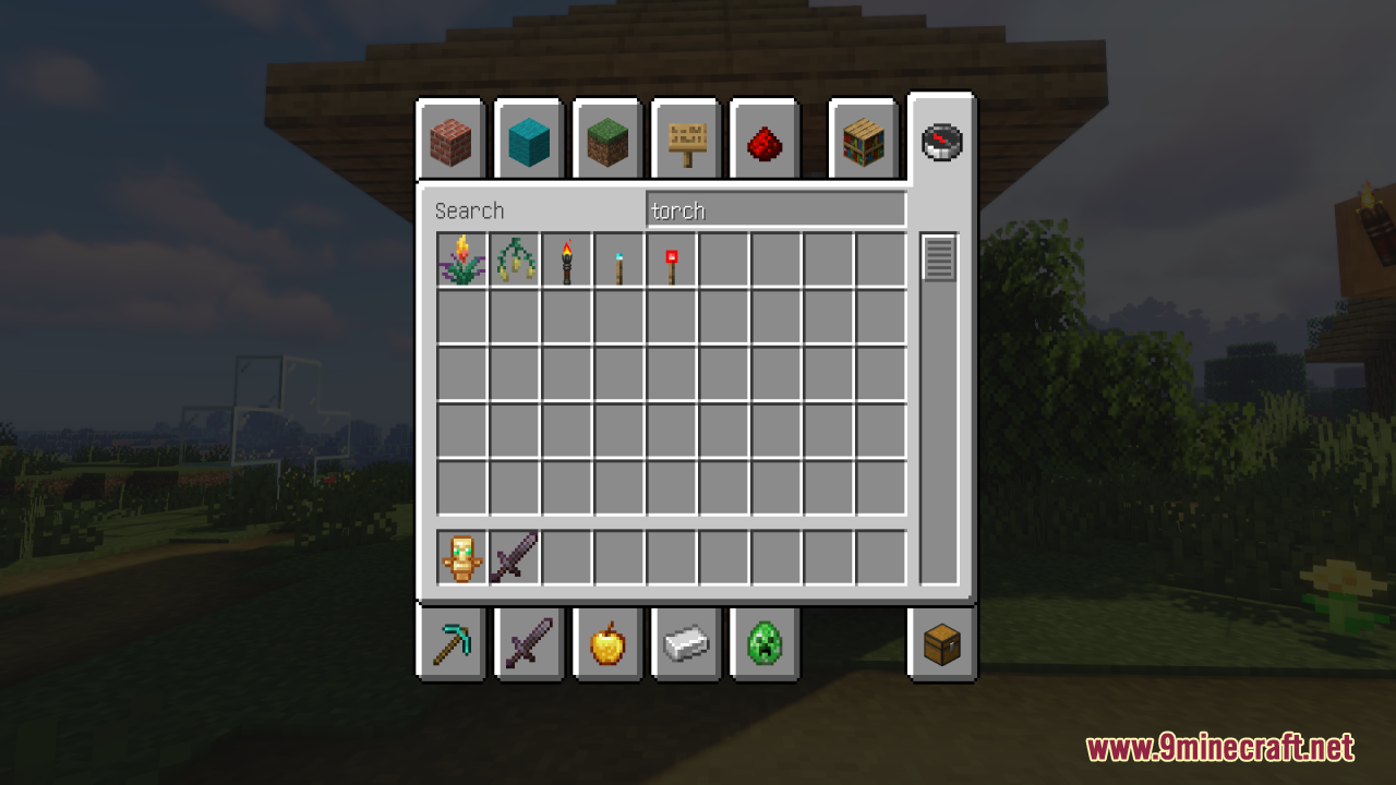 Lz Rustic Torch Resource Pack Screenshot 1 The player searches for torches within the creative inventory menu in Minecraft