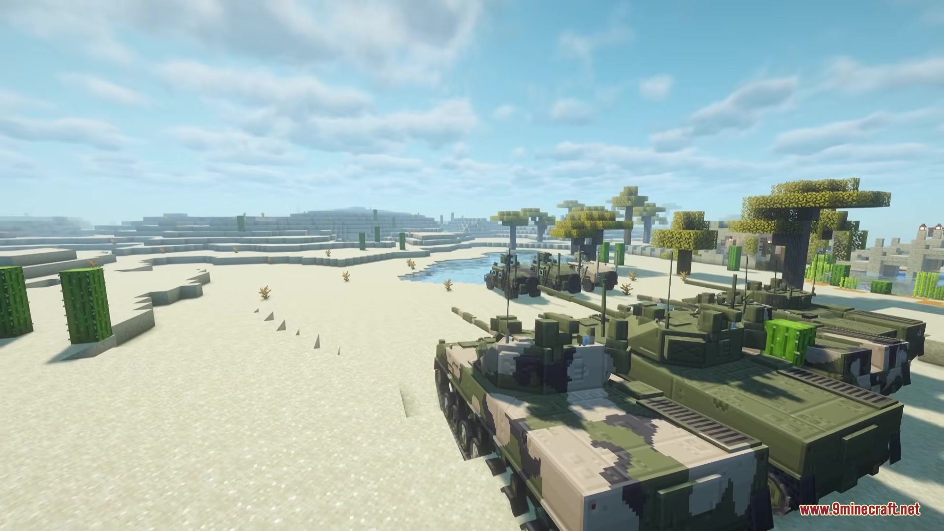 MCSP Military Vehicle Pack Mod Screenshot 10 Close up view of armored tanks and military vehicles in the desert