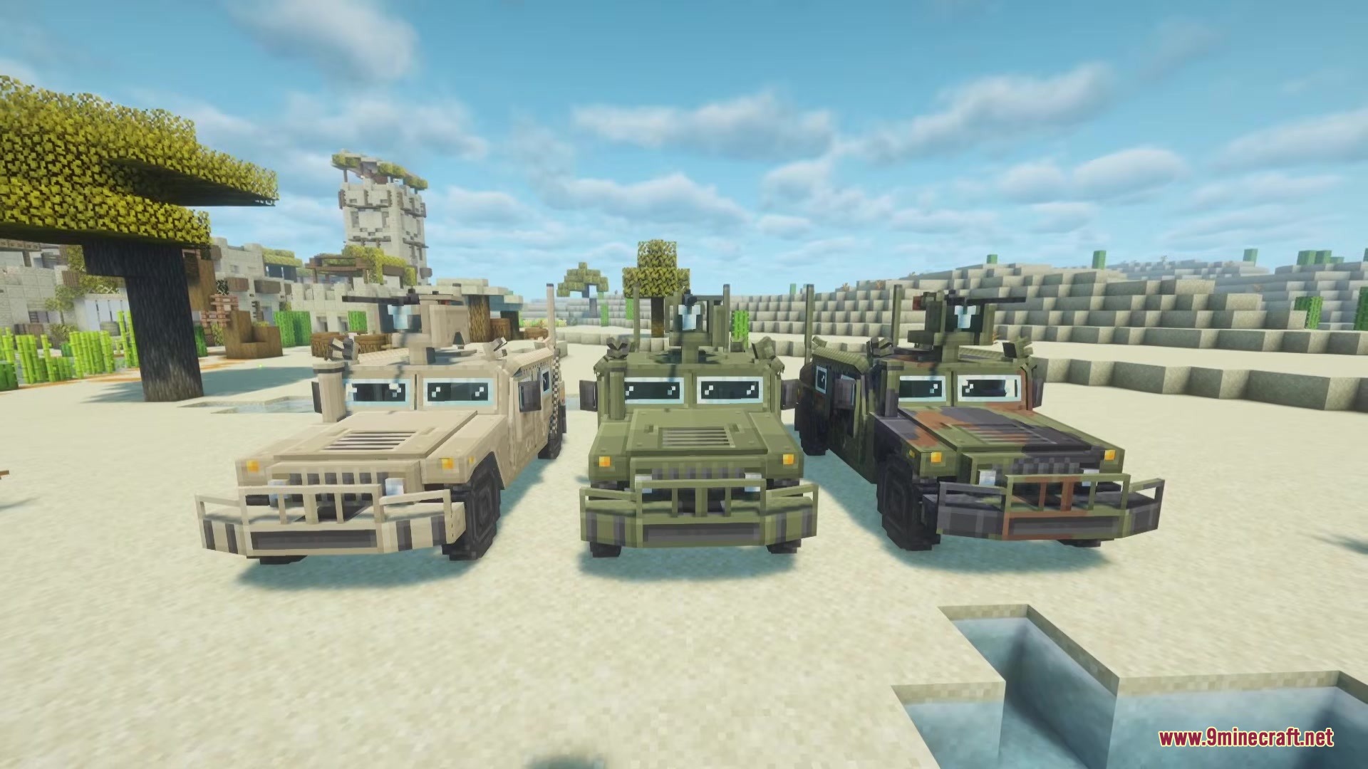 MCSP Military Vehicle Pack Mod Screenshot 3 Three armored military vehicles from the MCSP Military Vehicle Pack Mod in desert